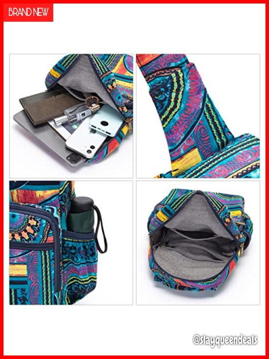 Canvas Boho Backpack Crossbody Bag Adjustable Strap Multiple Compartments main image 5